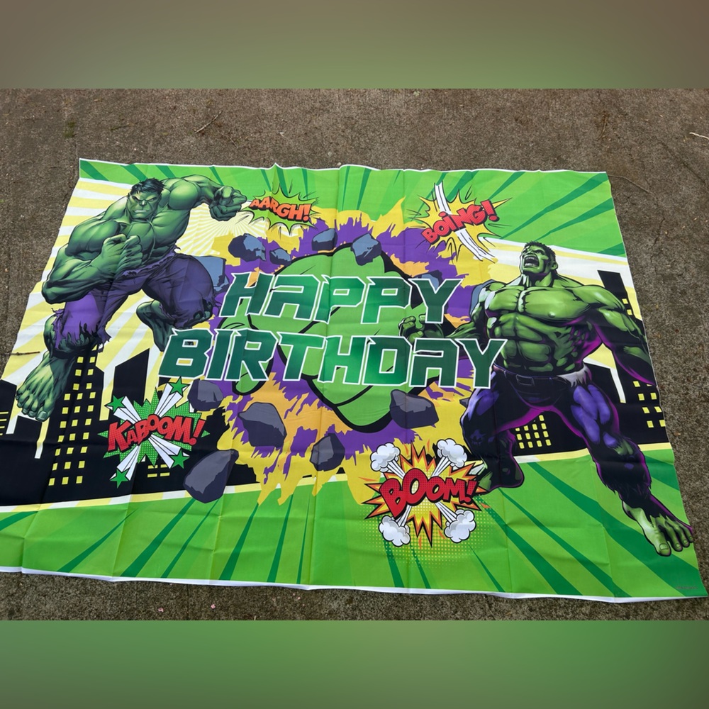Hulk Happy Birthday backdrop. 5 x 7 ,Super Hero party,green & purple